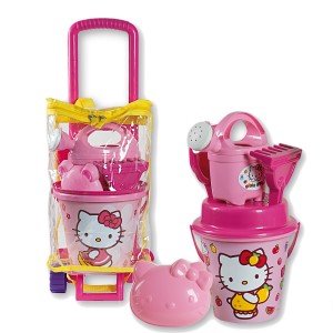 Troller cu ghiozdanel Hello Kitty Androni pentru copii cu jucarii plaja si nisip si galetusa 