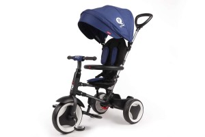 Tricicleta Rito Deluxe Albastru cu maner parasolar si centuri partial montata